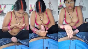 Indian Sister In Law Jerks His Thick Cock Until He Explodes On Her
