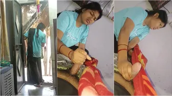 Desi Girlfriend Giving Handjob When Her Mom Walks In Catching Them