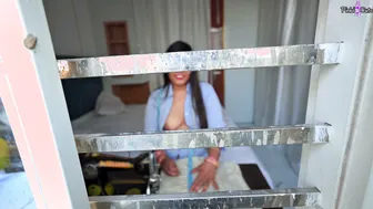 Young Boutique Girl Flashes Tits From Balcony Then Fucked Painfully