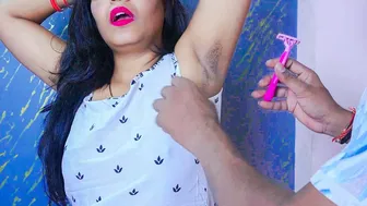 Desi Stepsister Strips Naked While Salon Man Shaves Her Hairy Pussy