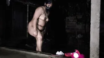 Desi Aunty Bathing Naked In The Rain At Her Village Home Compound
