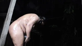 Desi Aunty Bathing Naked In The Rain At Her Village Home Compound