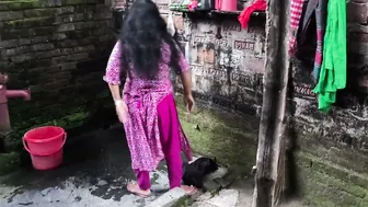 Desi Aunty Bent Over Scrubbing Tiles Gets Hugged From Behind And Assfucked