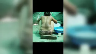 Stepsister Bathes Nude In Open Courtyard Wearing Red Shorts As He Watches Hidden