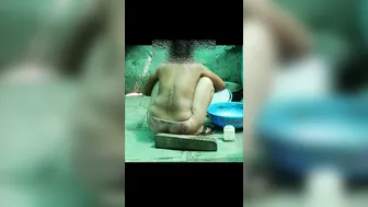 Stepsister Bathes Nude In Open Courtyard Wearing Red Shorts As He Watches Hidden