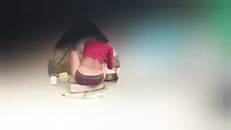 Watching My Indian Stepsister Shave Her Pussy In The Outdoor Bathroom