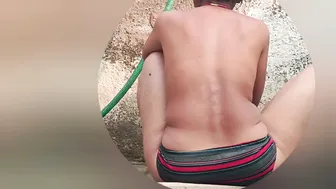 Watching My Indian Stepsister Shave Her Pussy In The Outdoor Bathroom