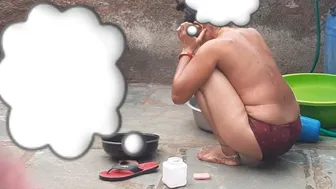Indian Village Sister In Law Bathing Naked In Red Panties
