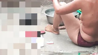 Indian Village Sister In Law Bathing Naked In Red Panties
