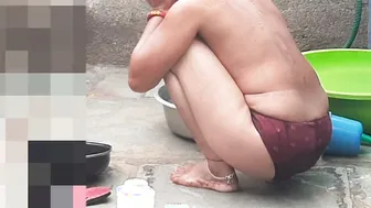 Indian Village Sister In Law Bathing Naked In Red Panties