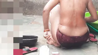 Indian Village Sister In Law Bathing Naked In Red Panties