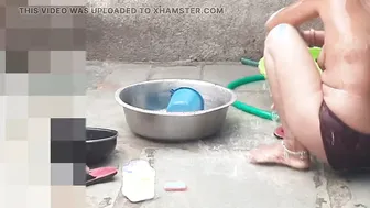 Indian Village Sister In Law Bathing Naked In Red Panties