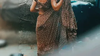 Indian Village Wife Bathes Naked In Open Courtyard After Removing Wet Saree Today