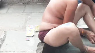 Indian Village Wife Bathes Naked In Open Courtyard After Removing Wet Saree Today