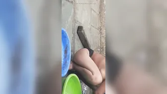 Tamil Friend's Wife Gets Ass Fucked Then Bathes In Open Courtyard Wearing Tights