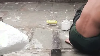 Skinny Waisted Indian Maid Ali Bathes In Open Courtyard While I Peek Secretly