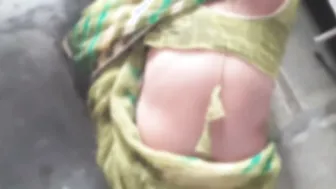 Skinny Waisted Indian Maid Ali Bathes In Open Courtyard While I Peek Secretly