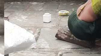 Skinny Waisted Indian Maid Ali Bathes In Open Courtyard While I Peek Secretly