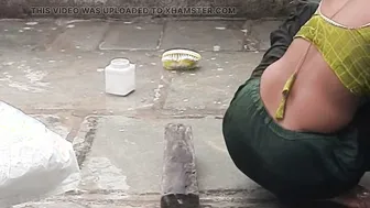 Skinny Waisted Indian Maid Ali Bathes In Open Courtyard While I Peek Secretly