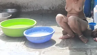 Stepsister In Red Tights Bathes Completely Naked In Open Desi Bathroom Today