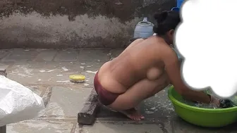 Hidden Camera Catches Desi Stepsister Bathing Naked In Outdoor Bathroom Space