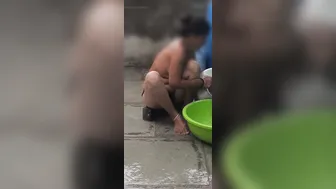 Hidden Camera Catches Desi Stepsister Bathing Naked In Outdoor Bathroom Space