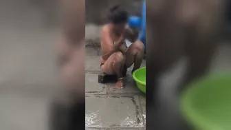 Hidden Camera Catches Desi Stepsister Bathing Naked In Outdoor Bathroom Space