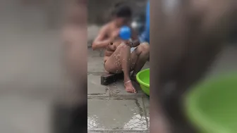 Hidden Camera Catches Desi Stepsister Bathing Naked In Outdoor Bathroom Space