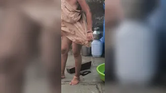 Hidden Camera Catches Desi Stepsister Bathing Naked In Outdoor Bathroom Space