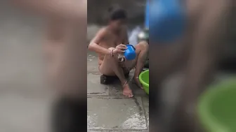 Hidden Camera Catches Desi Stepsister Bathing Naked In Outdoor Bathroom Space