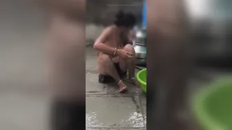 Hidden Camera Catches Desi Stepsister Bathing Naked In Outdoor Bathroom Space