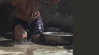 Desi Bhabhi Bathing Naked In Open Bathroom By The Roadside Near Forest