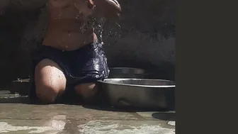 Desi Bhabhi Bathing Naked In Open Bathroom By The Roadside Near Forest