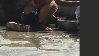 Desi Bhabhi Bathing Naked In Open Bathroom By The Roadside Near Forest