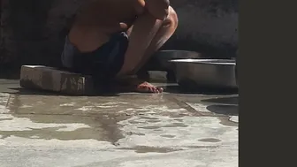 Desi Bhabhi Bathing Naked In Open Bathroom By The Roadside Near Forest