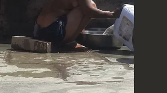 Desi Bhabhi Bathing Naked In Open Bathroom By The Roadside Near Forest