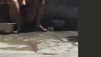 Desi Bhabhi Bathing Naked In Open Bathroom By The Roadside Near Forest