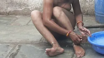 Telugu Relative's Wife Bathing In Black Panties Outside At My Place