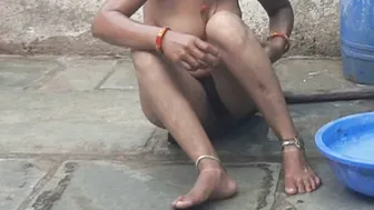 Telugu Relative's Wife Bathing In Black Panties Outside At My Place