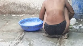 Telugu Relative's Wife Bathing In Black Panties Outside At My Place