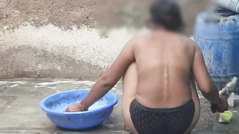 Telugu Relative's Wife Bathing In Black Panties Outside At My Place