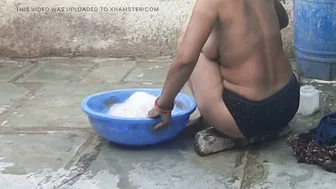 Telugu Relative's Wife Bathing In Black Panties Outside At My Place