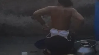 Village Girl Washing Herself Completely Naked In The Outdoor Bathroom