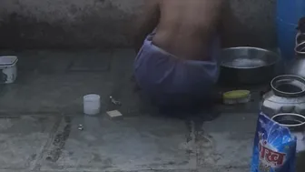 Village Girl Washing Herself Completely Naked In The Outdoor Bathroom