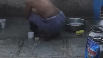 Village Girl Washing Herself Completely Naked In The Outdoor Bathroom