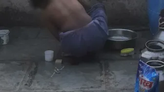 Village Girl Washing Herself Completely Naked In The Outdoor Bathroom