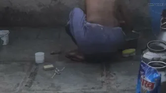 Village Girl Washing Herself Completely Naked In The Outdoor Bathroom