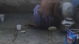 Village Girl Washing Herself Completely Naked In The Outdoor Bathroom