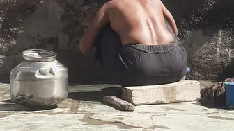 Telugu Stepsister Bathing Outside In The Village Gets Caught And Fucked