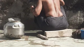 Telugu Stepsister Bathing Outside In The Village Gets Caught And Fucked